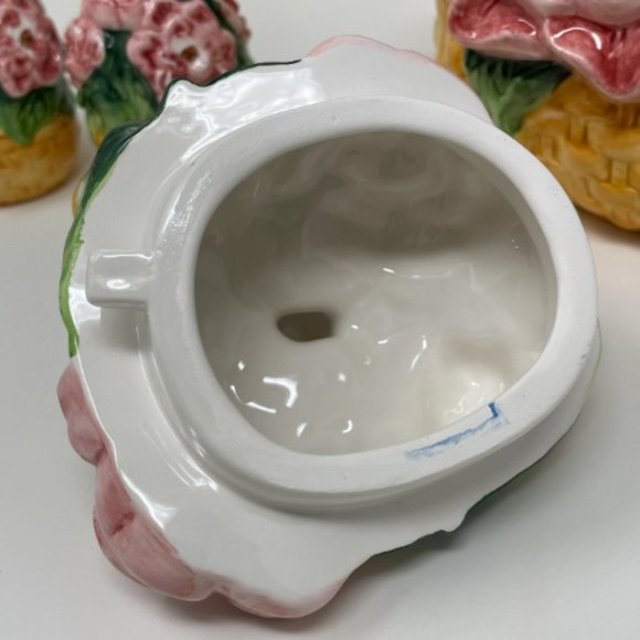 Vintage Cottage Core Embossed Ceramic Flower Basket Pink Teapot Set Salt Shaker - Picture 7 of 10